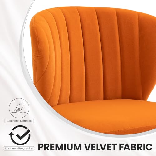 Velvet Dining Chairs Set of 2, Modern Upholstered Vanity Chairs with Golden Metal Legs for Dining Room Kitchen Vanity Patio (Orange) - color: Orange