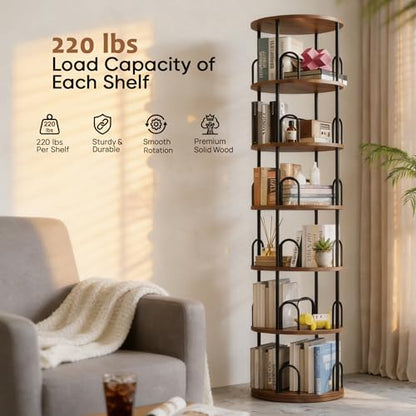 6 Tier Rotating Bookshelf Tower, 360° Revolving SpinningBookcase - color: Black, size: 6 Tiers