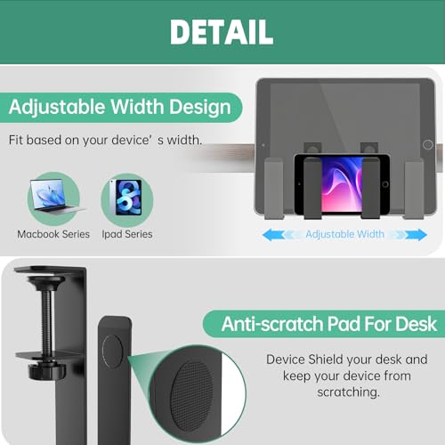 Adjustable Side Laptop Mount, No Drill Desk Storage Organizer, Metal Hanging Notebooks Holder, Punch-Free Clamp for MacBook Pro, Documents with Anti-Scratch Silicone