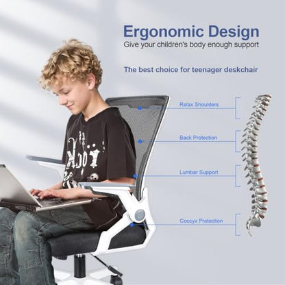 Ergonomic Office Chair with Flip-Up Arms, Small Desk Chair with Breathable Mesh Back, Home Office Desk Chair that Saves Space, Compact Swivel Computer Chair - color: White