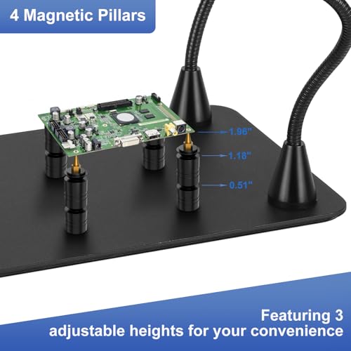 Drdefi Magnetic Helping Hands Soldering Station 12X Magnifying Lamp Third Hand Jewelry Tool, 360° Hot Air Gun Holder, Hands Free Magnifier Weighted Base with 4 Magnetic Pillar for Electronic Hobby - size: Large Base+Soldering Clamp