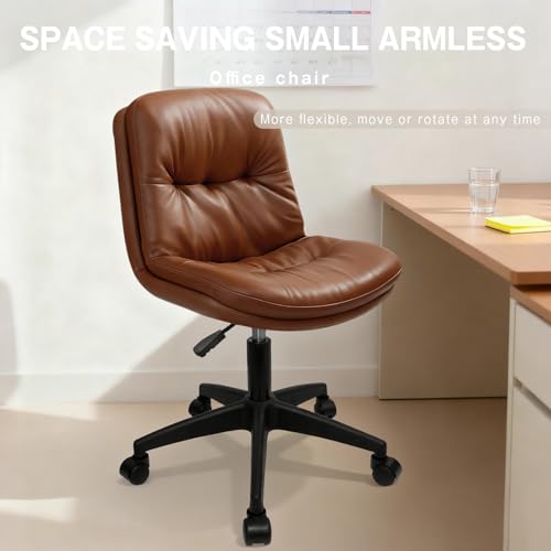 Office Chair, Ergonomic Desk Chair with Padded Cushion & Backrest, Adjustable Height & 360° Swivel, Armless Task Chair for Home Office, Computer Desk & Vanity Brown - color: Brown