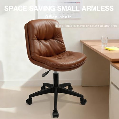 Office Chair, Ergonomic Desk Chair with Padded Cushion & Backrest, Adjustable Height & 360° Swivel, Armless Task Chair for Home Office, Computer Desk & Vanity Brown - color: Brown