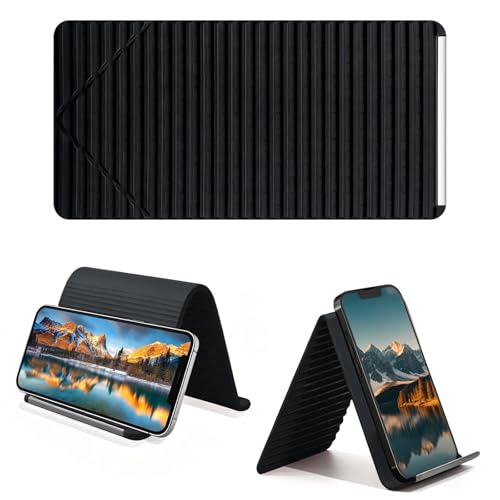 Foldable Silicone Aluminum Holder, Flexible Silicone Phone Stand with Anti-Slip Pad, Portable Rollable Multi-Angle Stand for Phone Tablet Laptop – Bendable & Foldable Home, Office, Travel (1, Black) - color: Black-light