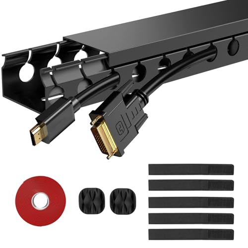 ENONCI Cable Raceway 77in Wire Covers Under Desk Cable Management 5-Pack - color: Black, size: 5 Pack