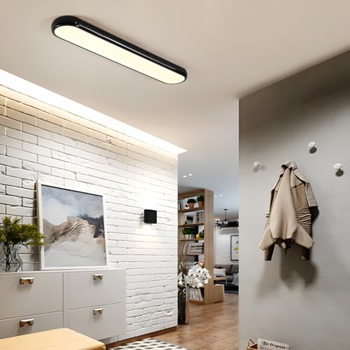 Qcyuui Modern LED Ceiling Light,Dimmable Semi Flush Mount Ceiling Light,39.4 in Long Ceiling Light Fixture,Kitchen Lighting Fixtures Ceiling for Office Bedroom Hallway(Black/48W/3000-6500K) - color: Black/Dimm/48W/39.4IN/3000-6500K, size: 39.4in