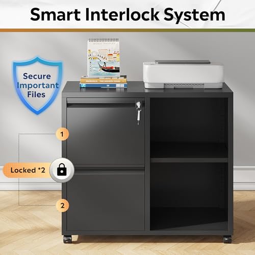 DEVAISE Lateral File Cabinet with 2 Drawers and Adjustable Shelf - color: Black