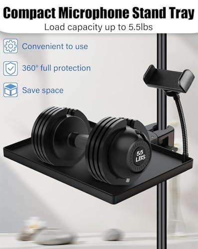 BILIONE Mic Stand Tray 10.6" x 7.8" Large with Crab Clamp for Mixers & Gear - style: Tray with Phone Holder