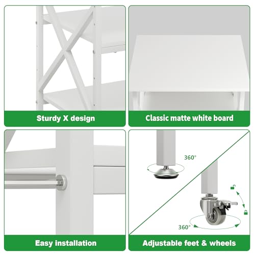 3 Tier Printer Stand, Large 23.6"x23.6" Printer Table with Wheels | 3d Rolling Printer Cart with Height Adjustable Storage Shelf,Fit printer/fax/3d/scanner for Home Office, White - color: White