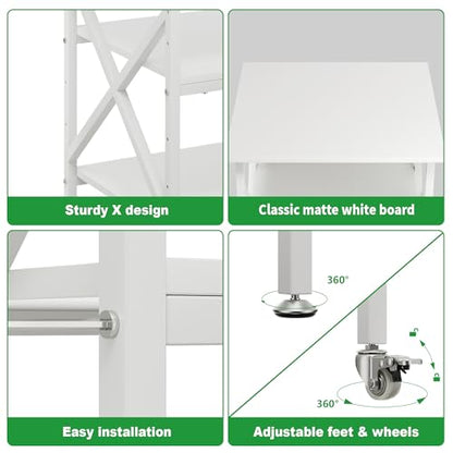 3 Tier Printer Stand, Large 23.6"x23.6" Printer Table with Wheels | 3d Rolling Printer Cart with Height Adjustable Storage Shelf,Fit printer/fax/3d/scanner for Home Office, White - color: White