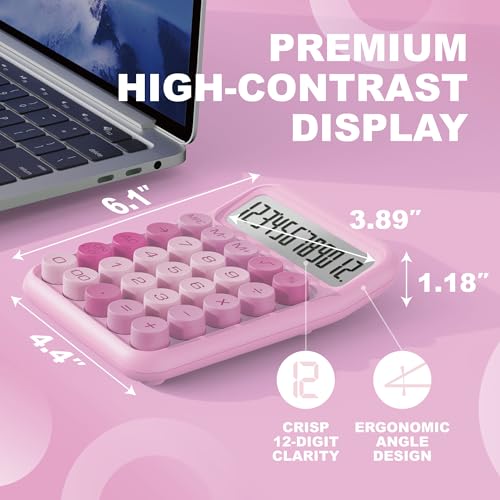 CATIGA Mechanical Switch Calculator, Pink Calculator with 12 Digit Large LCD Display & Big Buttons for Office Desk, Classroom Math, Back to School Supplies, Cute Aesthetic Desk Accessories - color: Pink