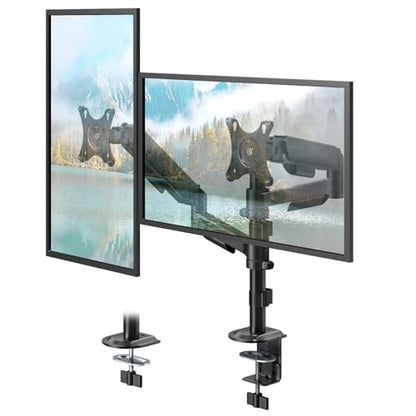 PUTORSEN Dual Monitor Stand for 17-32 Inch Screens, VESA 75/100 | Full motion dual monitor desk mount supports 19.8 lb per arm with tilt, swivel, rotation and C-clamp or grommet base.