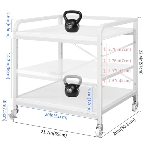 METYERRY Under Desk Printer Stand with Power Outlet, Adjustable Shelf,White - color: White