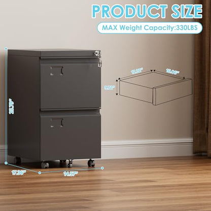 2 Drawer Steel File Cabinet with Lock, Wheels, Assembly Required