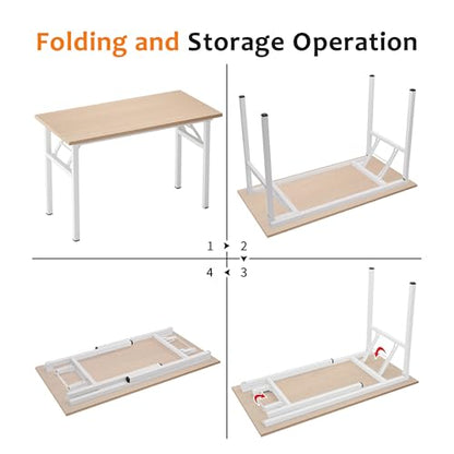 Need Office Computer Desk 47.2x23.6 in Sturdy Folding Laptop Table Pink Oak | White Frame Writing Gaming Work Table/Foldable Home Office Desk/Sewing Table, No Assembly Required - color: Pink Oak & White Frame, size: 47inch