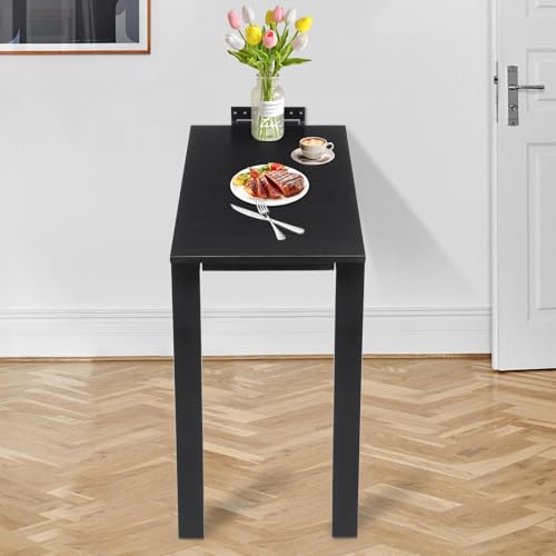 Folding Table Folding Dining Table with 132 Lbs Load Capacity & Spacious Desktop(29.5*15.7 In) Tall Fold Down Dining Desk Wall Mounted Foldable Desk for Study Rooms, Home Offices, Lounges(Black) - color: Black
