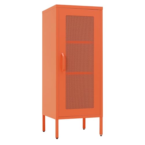 ALBAD Slim Metal Storage Cabinet with Mesh Door | 42" Tall Narrow Cabinet, Adjustable Shelves, Steel Organizer, Kitchen, Office, Living Room, Compact Storage Cabinet, Orange - color: Orange, size: 42"H-Mesh Door