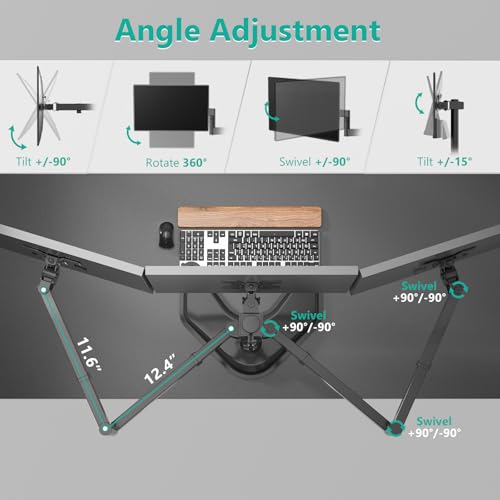 WALI Triple Monitor Stand, Free Standing for 13-27 inch Screens,up to 22lbs | 3 monitor stand for desk, Adjustable, Full Motion with Tilt, Swivel, Rotation, C-Clamp & Grommet Base, VESA 75/100mm (MF003) - size: Triple, style: Free-Standing