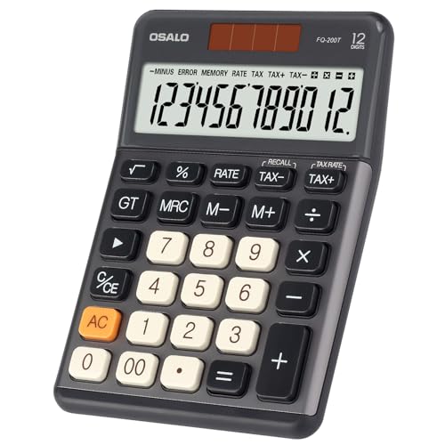 Pendancy Gray Small Tax Calculator, 12-Digit Large LCD, Solar & Battery | Desktop Accounting Calculator with Big Buttons, TAX+/TAX-, 3.5-Inch Display, 30° Tilt, GT/MU, Memory and 8-Min Auto-Off - color: 200T-Gray, size: Medium