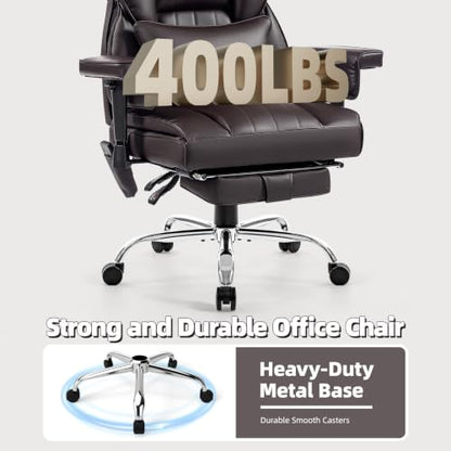 6 Points Massage Heated Home Office Chair with Foot Rest, Brwon - color: Brown