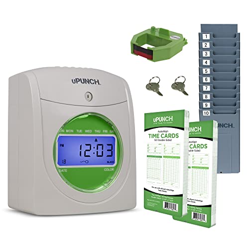 uPunch JC1500 Starter Time Clock Bundle for Small Business: Employee Punch Clock System with 100 Time Cards, Card Rack, and Ribbon