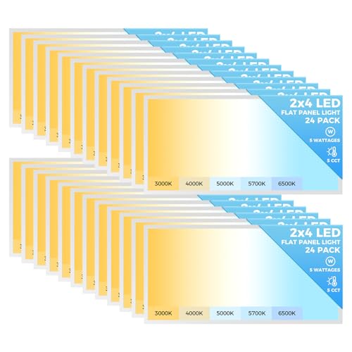 AIKVSXER 24 Pack 2x4 LED Flat Panel Light, Dimmable Recessed Drop Ceiling Light Fixture for Office Kitchen,9100LM,Switchable 5CCT 3000K/4000K/5000K/5700K/6500K, 5 Wattages 30W/40W/50W/60W/70W - size: 2x4-24p