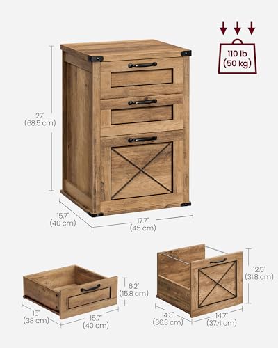 VASAGLE File Cabinet, Filing Cabinet with 3 Drawers, Printer Stand, Fit A4, Letter Size, Hanging File Folders, Modern Farmhouse Style, for Home Office, Honey Brown UOFC054T41 - color: Honey Brown, style: 3 Drawers