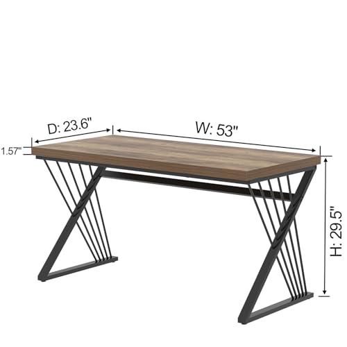 Computer Desk, Modern Home Office Desk, Wood and Metal Study Writing Gaming Table for Bedroom Living Room, Rustic Oak, 53 Inch - color: Oak, size: 53 Inch