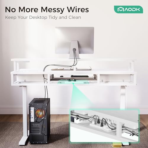 AODK 55 Inch Electric Standing Desk with Drawers & Keyboard Tray, White - color: White, size: 55 Inch