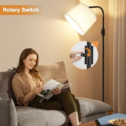 Fully Dimmable Floor Lamp with 9W LED Bulb, Standing Lamp for Living Room with Adjustable Head, Modern Tall Light with Rotary Switch for Office, Black and White - color: C:Black and Linen White