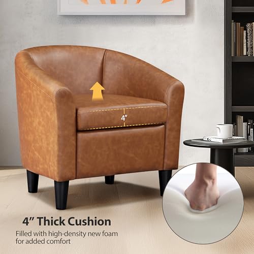Topeakmart Faux Leather Accent Chair, 300 lb Cap, Brown | PU Leather Barrel Chairs, U-shaped Backrest, Foam Seat, 18" Seat Height, Solid Wood Legs - color: Brown, size: Set of 1