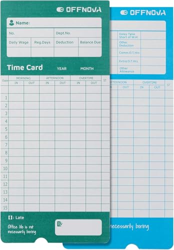 OFFNOVA Thermal Employee Time Cards, Monthly Double-Sided Punch Cards, 3.3" x 7.3", Auto Sensing & Auto Mark Late/Early Leave, 100 Pack for Office Time Clock - size: 100PCS