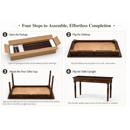 47" Narrow Solid Wood Writing Desk with Drawers, White - color: White, size: Narrow-47 inches