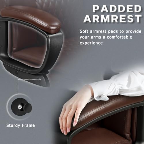 LEMBERI High Back PU Leather Executive Office Chair, Adjustable Swivel Computer Desk Chair with Padded Armrests for Home Office, Brown - color: Brown