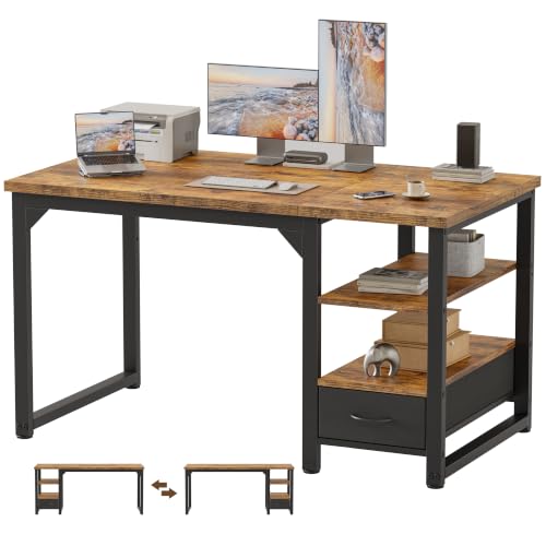Mericonia 48 in Computer Desk with Drawer, 1" Thick Reversible Office Desk - color: Brown, size: 48"D,1"T