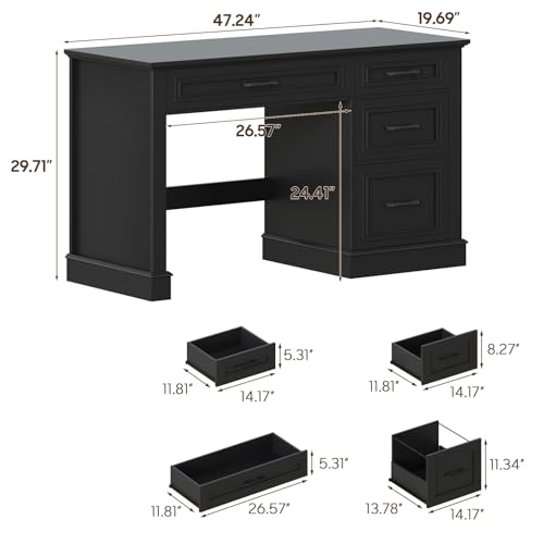 Vabches Farmhouse 47" Executive Desk with File Drawer (Pure Black - color: Pure Black, size: Style 4