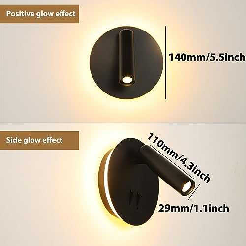 ZEROUNO Hardwired Sconces Wall Mounted Reading Lights with Switch LED Wall Lighting for Bedroom Bedside Lamps (Black) - color: Black