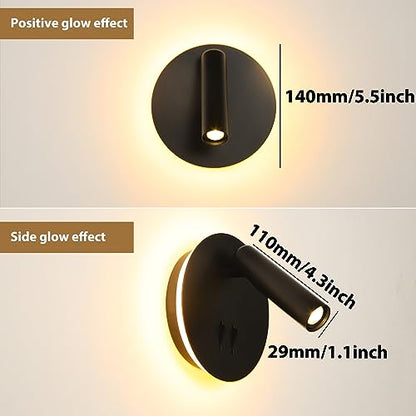 ZEROUNO Hardwired Sconces Wall Mounted Reading Lights with Switch LED Wall Lighting for Bedroom Bedside Lamps (Black) - color: Black