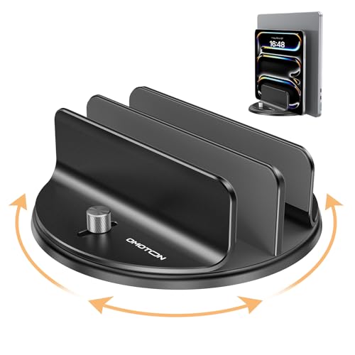 OMOTON 360° Vertical Laptop Stand Holder, Dual-Slot Aluminum Desk Organizer