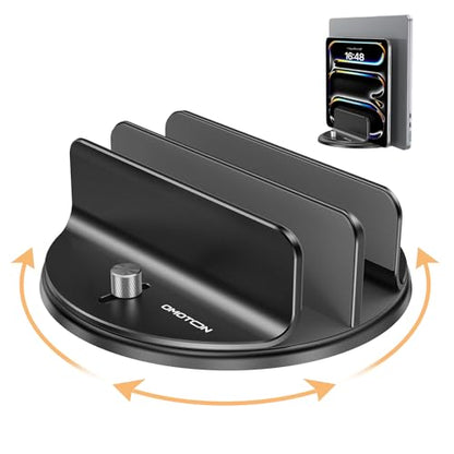 OMOTON 360° Vertical Laptop Stand Holder, Dual-Slot Aluminum Desk Organizer