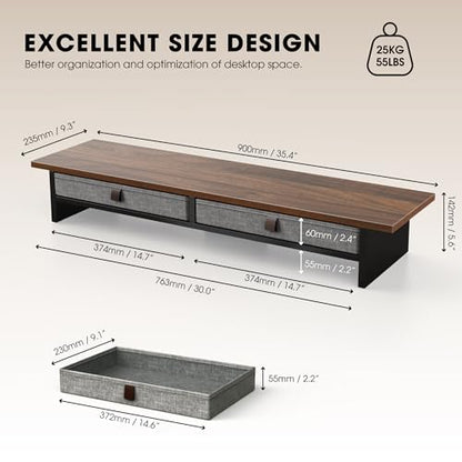 Fenge 35 Inch Monitor Stand with Drawer Storage, Computer Riser for Desk - color: Brown
