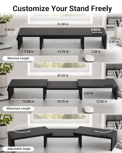 BONTEC Dual Monitor Stand Riser, Adjustable Length & Swivel Angle, Black - color: Black, size: 42.5 in