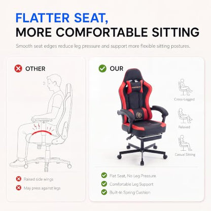 Desk Computer Gaming Chair - High Back Ergonomic Office Chair with Footrest and Lumbar Support, Swivel Comfy Home Gamer Video Game Chairs with Pocket Spring Cushion for Adults (Red Leather) - color: Classic Red Leather