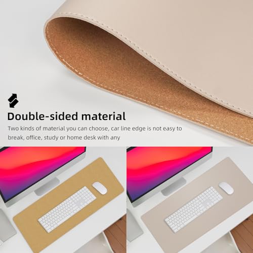 AFIING Cork Desk Mat 47" x 23.6", Dual-Sided Natural Cork & PU Leather Desk Pad, Non-Slip Waterproof Large Mouse Pad for Office, Home & Gaming, Beige - color: Beige, size: 47" x 23.6"