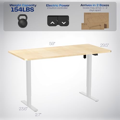 VIVO Light Wood 60 x 30 in Standing Desk, DESK-KIT-0W6C - color: Light Wood Top / White Frame, size: 60 x 30 inch