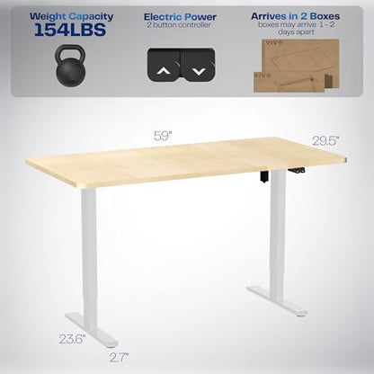 VIVO Light Wood 60 x 30 in Standing Desk, DESK-KIT-0W6C - color: Light Wood Top / White Frame, size: 60 x 30 inch