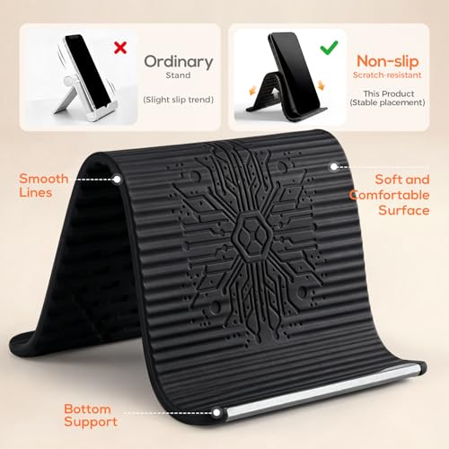 Flexible Silicone Aluminum Phone Stand,2026 New Anti-Slip Fexible Silicone Phone Holder,Folded into Any Shape Phone Holder for Tablet Laptop,Travel, Desk,Bed,Treadmill (Black 1Pcs) - color: Black