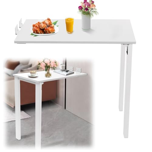 Wall Mounted Folding Table with Legs, 29.52 X 15.75 X 29.13inch Fold down Desk for Small Spaces, Multi-functional Floating Table for Kitchen Dining Room Bedroom Office, 132LB Load Capacity (White) - color: White