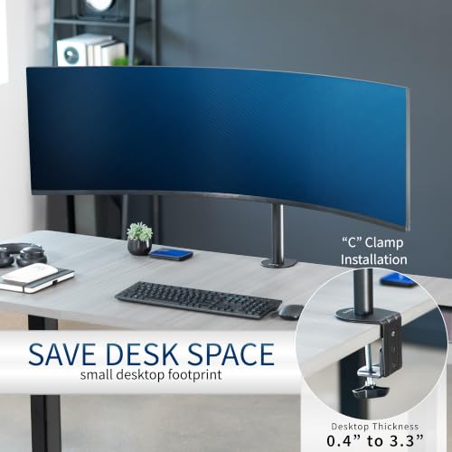 VIVO Clamp-on Single Ultra Wide Monitor Desk Mount, Low Profile Heavy Duty Adjustable Stand for 1 Ultrawide Screen up to 49 inches, 44 lbs Capacity, Black, STAND-V100C - size: up to 49" screens, style: Standard