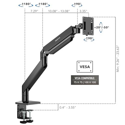 Mount-It! Heavy Duty Monitor Arm, 49-57" Ultrawide, 55 lbs | Full motion gas spring arm, tilt swivel rotate, VESA 75 & 100, fits Samsung Odyssey G9.